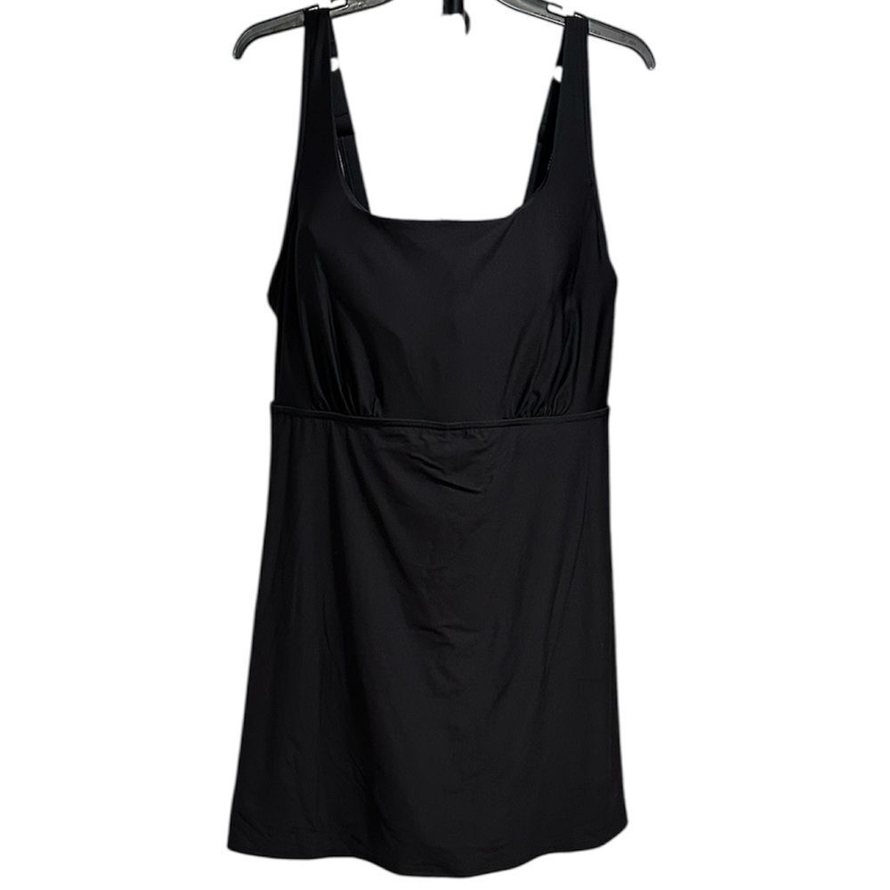 Lands End Square Neck Swim Dress 20W Black Tummy Control Chlorine Resistant
